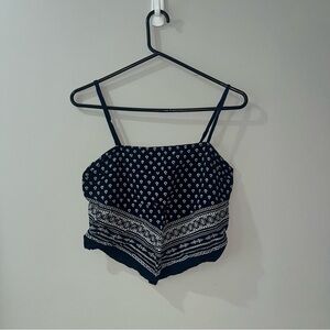 Garage Navy and White Patterned Crop Top